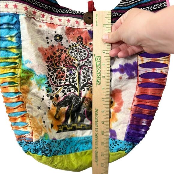 Y2k Boho Bohemian Hippie Shoulder Bag Peace elephant patch Made in Nepal cotton - Picture 11 of 16